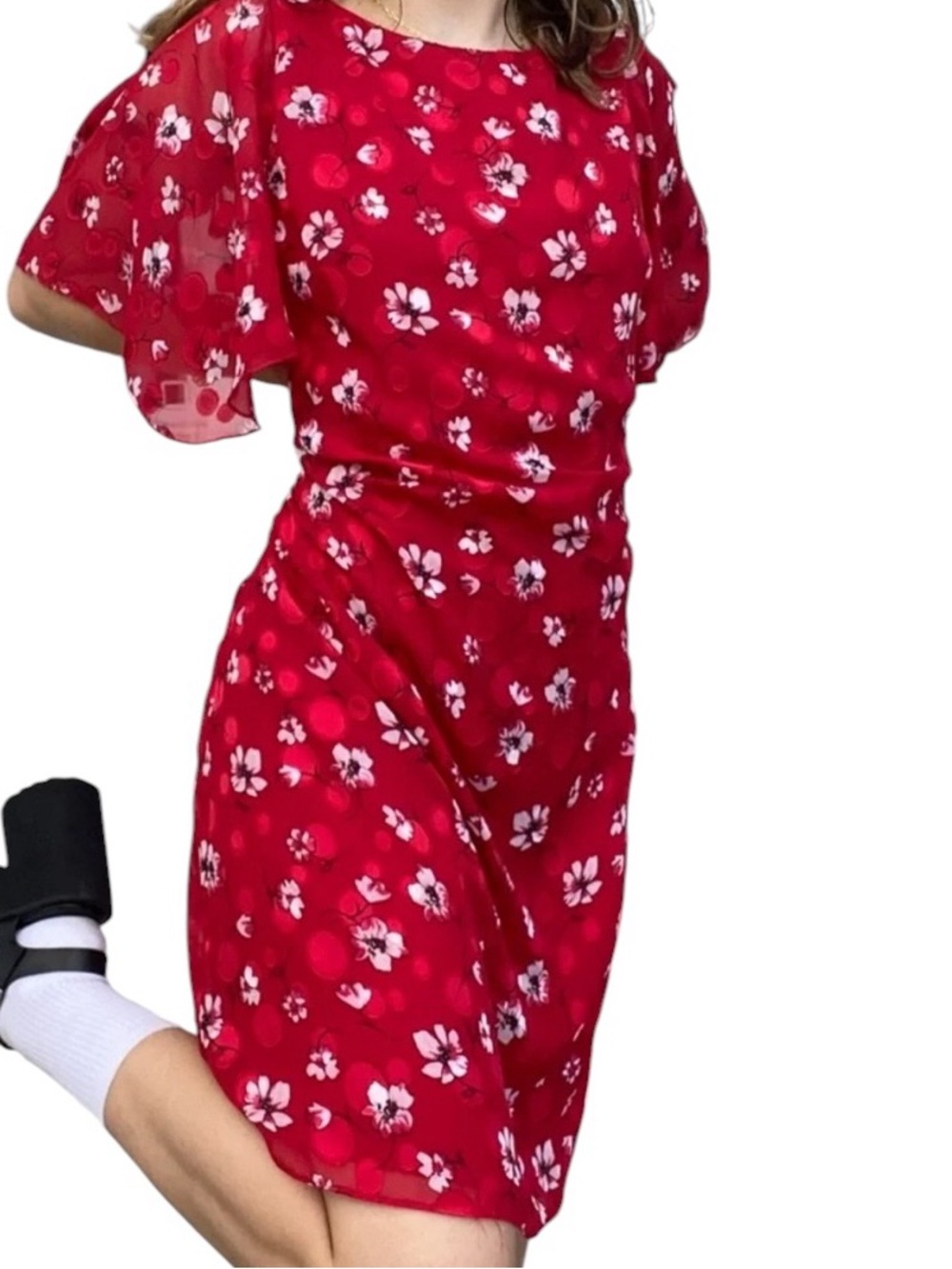 Karl Lagerfeld Paris Red Clip Dot Floral Print Dress Size 14